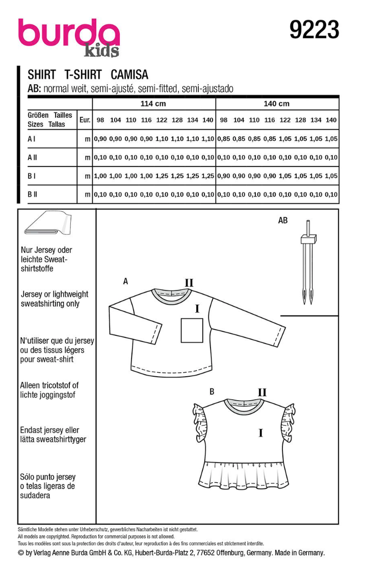 Burda patroon 9223 Jersey shirt voor kinderen