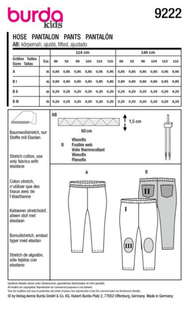 Burda patroon 9222 Kids broek